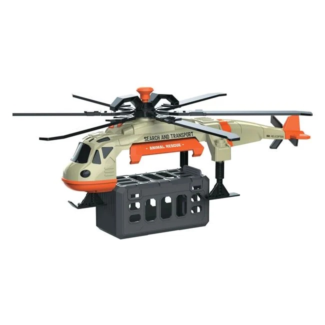 Elicopter de salvat dinozauri, cu sunete si lumini, incluse 2 figurine de animale, 42x14x27cm, multicolor