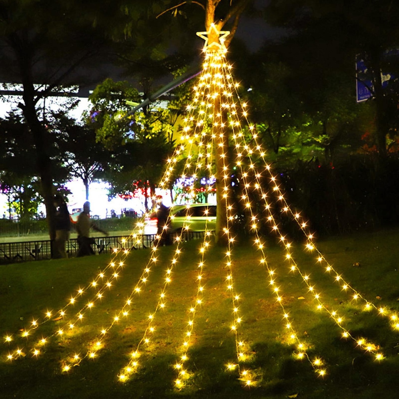 Instalatie de Craciun, Tip Perdea cu Stea, 210 LED-uri, IP44, Exterior/Interior, 2.5m, Lumina calda/rece sau Multicolora - 1 | YEO
