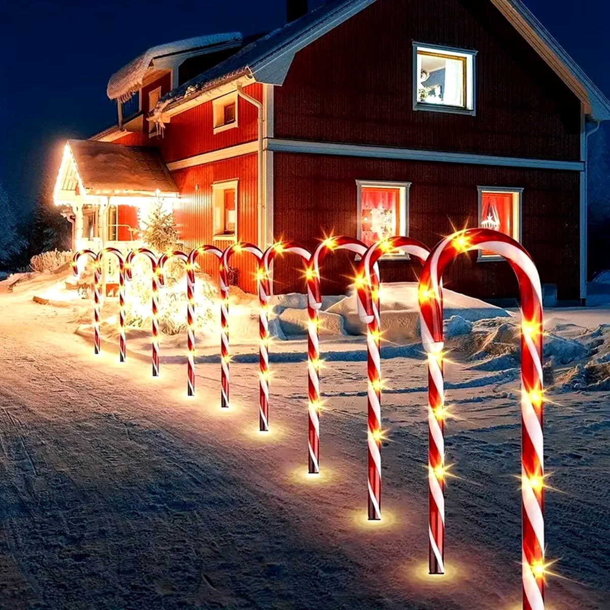 Instalatie Luminoasa Solara Pentru Craciun cu 10 Acadele - Inaltime 40 cm