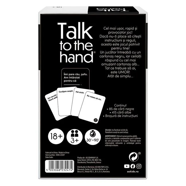 Joc de societate ”Talk to the Hand”, pentru Adulti, varsta 18+ ani, alb-negru