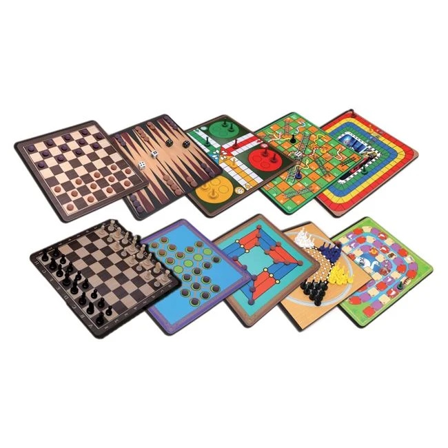 Joc de societate „100 de Jocuri Clasice”, contine 5 table de joc cu 2 fete, pioni si zaruri, 28x7x28cm, multicolor - 1 | YEO