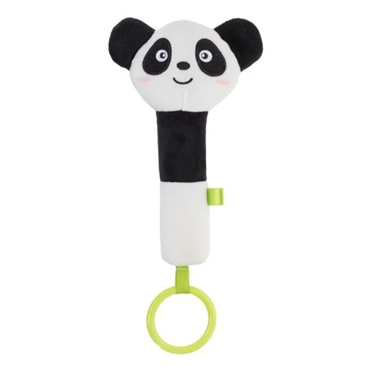 Jucarie pentru dentitie sub forma de panda, Pentru bebelusi si copii 0+ ani, Cu zornaitoare, Plus, 17 cm, alb-negru-verde