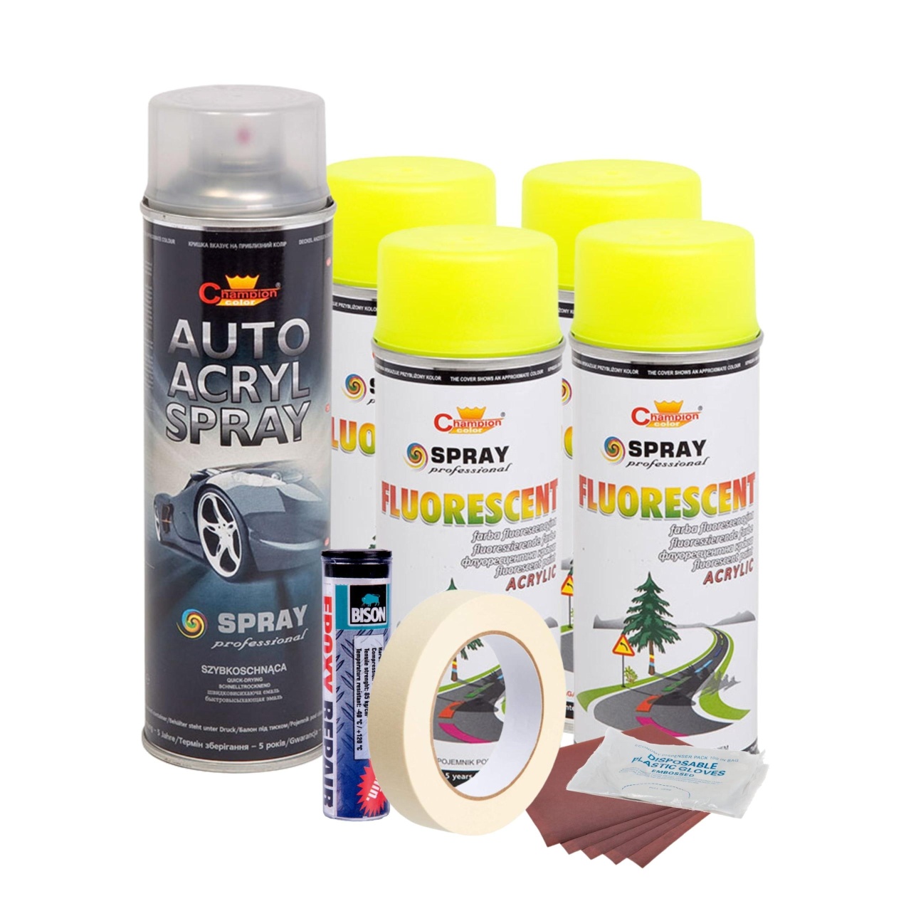 Kit complet reparatie si vopsire jante culoare Galben Fluorescent V4