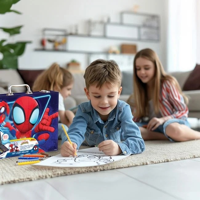 Kit de Colorat Deluxe, Model Spiderman, 100 de Accesorii, 3ani+, 40x5x28 cm, rosu/albastru - 3 | YEO