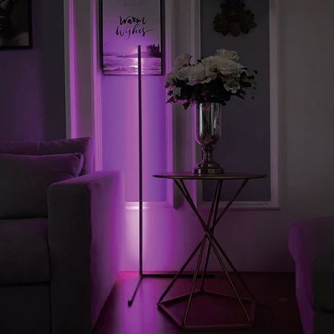 Lampadar decorativ de podea, cu LED-uri RGB, cu functie de reglarea luminozitatii si selectare culoare, 28x2.3x140 cm, negru - 3 | YEO