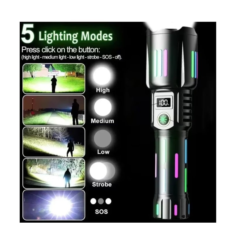 Lanterna tactica 6500lm, 26650mah baterie, incarcare USB Type-C, Zoom, negru - 1 | YEO