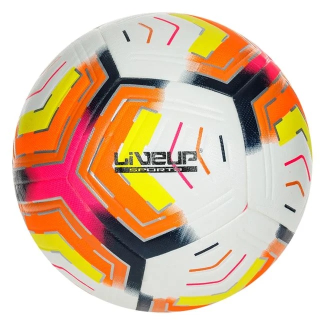 Minge de fotbal din piele sintetică, mărimea 5, albă-portocalie-fucsia, LiveUp