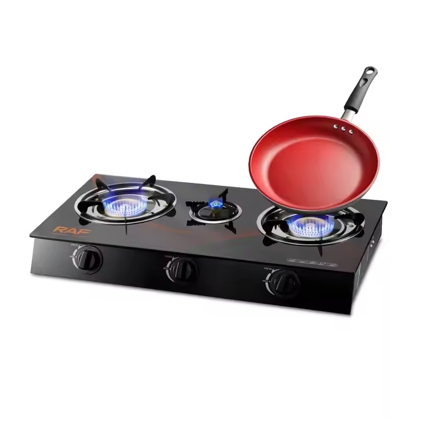 Plita cu 3 focuri cu butelie GPL, RAF R8052, 69x36x8 cm, Negru-rosu - 1 | YEO