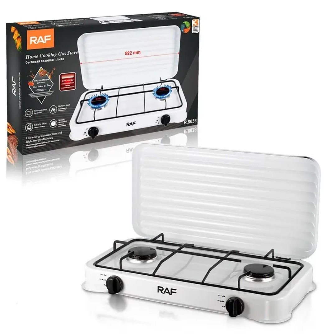 Plita dubla pe gaz, RAF R8033, cu 2 ochiuri, 2x2 2kWh, 30 mbar, otel carbon, 52 cm lungime, alb - 1 | YEO
