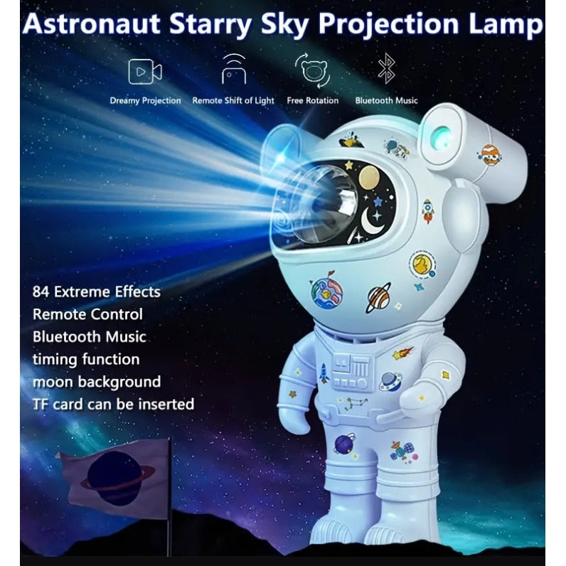 Proiector bluetooth LED RGB in forma de astronaut cu sunete si lumini, telecomanda, stickere autoadezive, alb - 3 | YEO