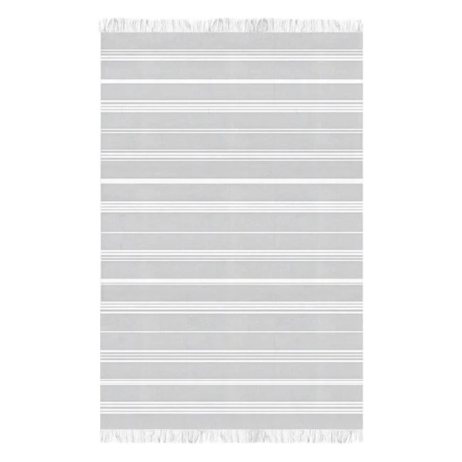 Prosop Hamam pentru Plaja, din Bumbac, 180x90cm, Gri cu Dungi Albe