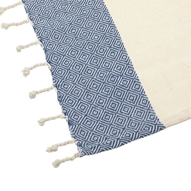 Prosop Hamam pentru Plaja, din Bumbac, Model Romburi, 180x100cm, Albastru-Ecru - 1 | YEO