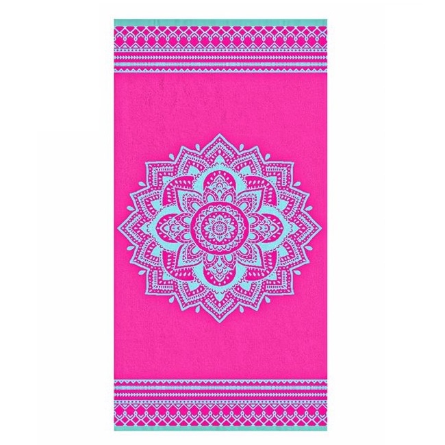 Prosop pentru Plaja, din Bumbac, cu Model Mandala, 150x75cm, Fucsia