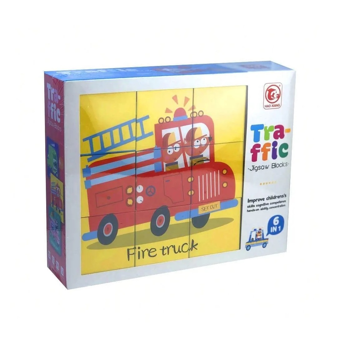 Puzzle 6 in 1, cu 9 cuburi, Tematica Trafic cu Masinute diverse, pentru copii de 3 ani+, Multicolor - 2 | YEO