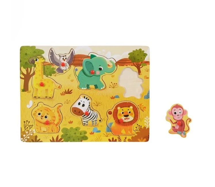 Puzzle cu Animale de la Fermă, din lemn, 7 piese, 30x22 cm - 1 | YEO