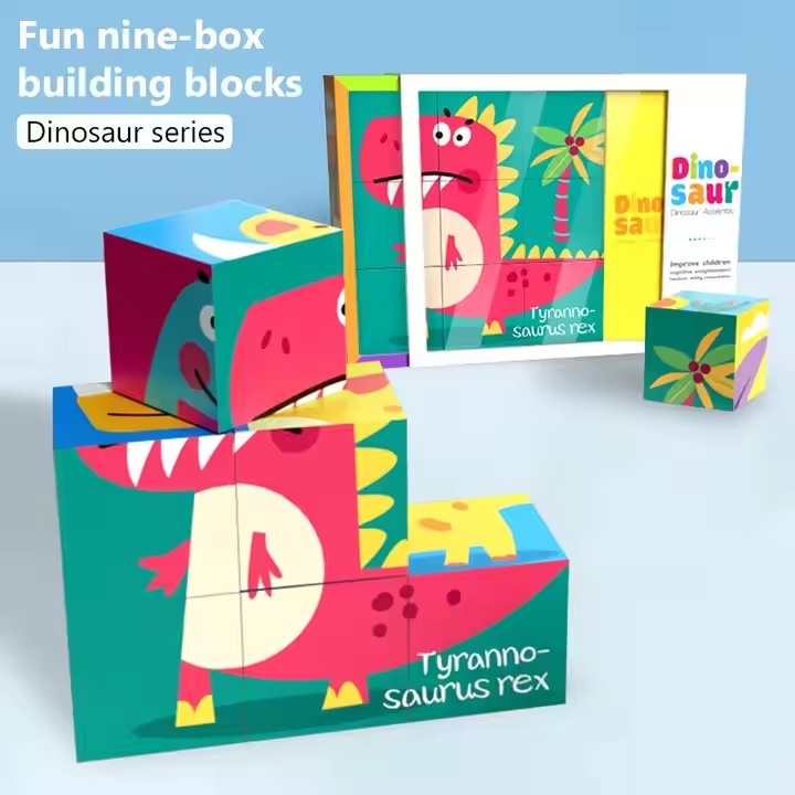 Puzzle Educativ 6 in 1, Dinozauri, cu 9 Piese, 18x18x6cm, Multicolor - 3 | YEO