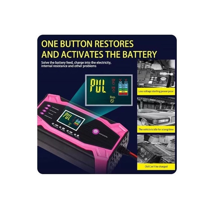 Redresor auto, 12V, 10A, 24V, 5A, cu control inteligent, ecran LCD, negru-roz - 2 | YEO