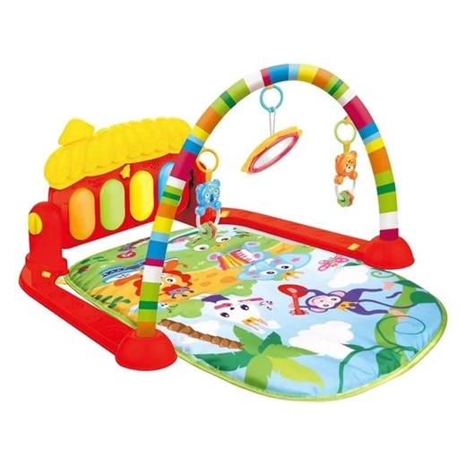 Saltea cu activitati pentru bebelusi, Cu pian, oglinda si jucarii detasabile, Plastic, 75x60x42 cm, Rosu - 2 | YEO