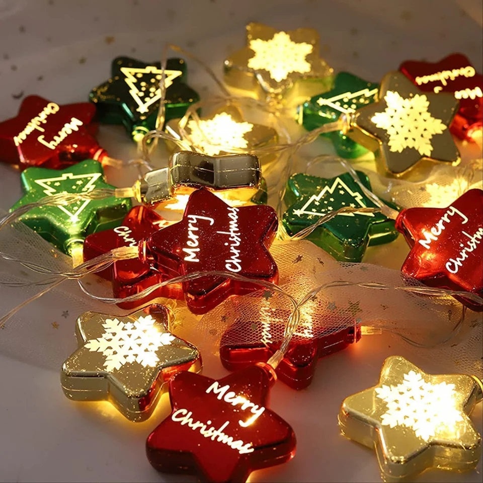 Set 2 Instalatii Luminoase de Craciun cu Figurine in Forma de Stelute, 2x2m, 2x10 LED-uri, Multicolor - 3 | YEO