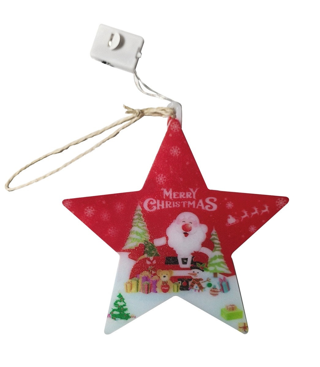 Set 6 Decoratiuni Luminoase pentru Craciun, in Forma de Stea, 11x12cm, cu Baterie, Alb cu Rosu, Lumina Calda - 2 | YEO