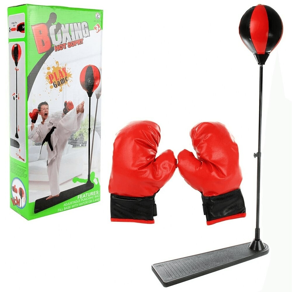 Set cu Sac de Box pentru copii, Stand si Manusi, inaltime reglabila 65-105 cm, negru-rosu - 1 | YEO