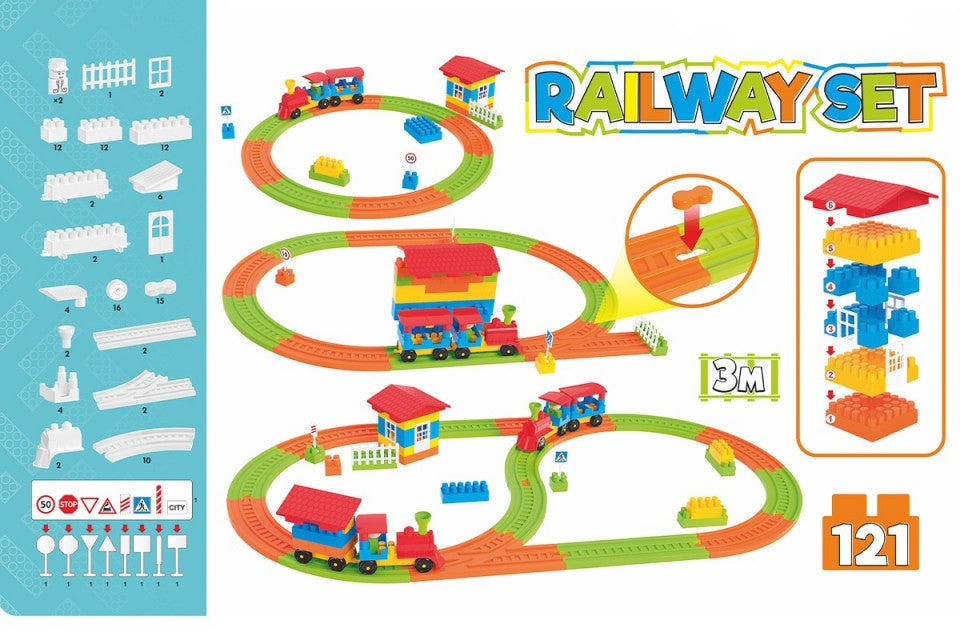 Set de constructie, 121 de piese, cu tren si pista pentru copii de peste 3 ani - 1 | YEO