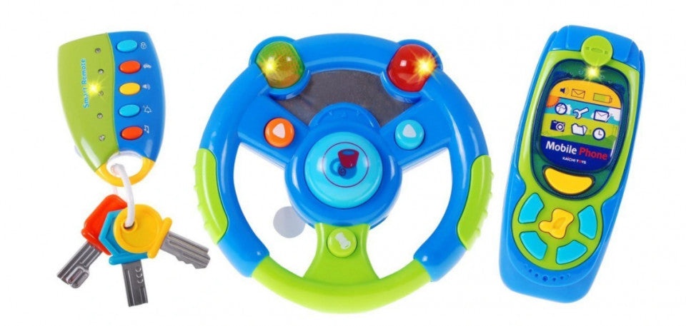 Set de jucarii pentru copii, cu activitati, cheie, volan, telefon, telecomanda, cu sunete