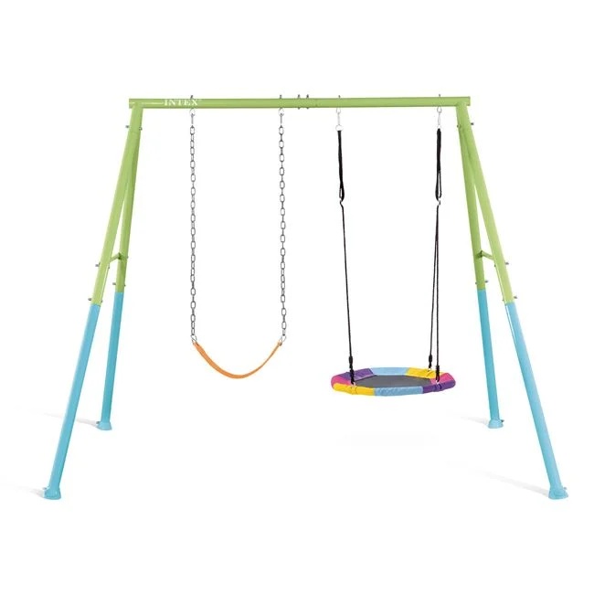 Set leagan dublu cu leagan cuib si leagan pentru copii, 2.54x2.35x2m, multicolor