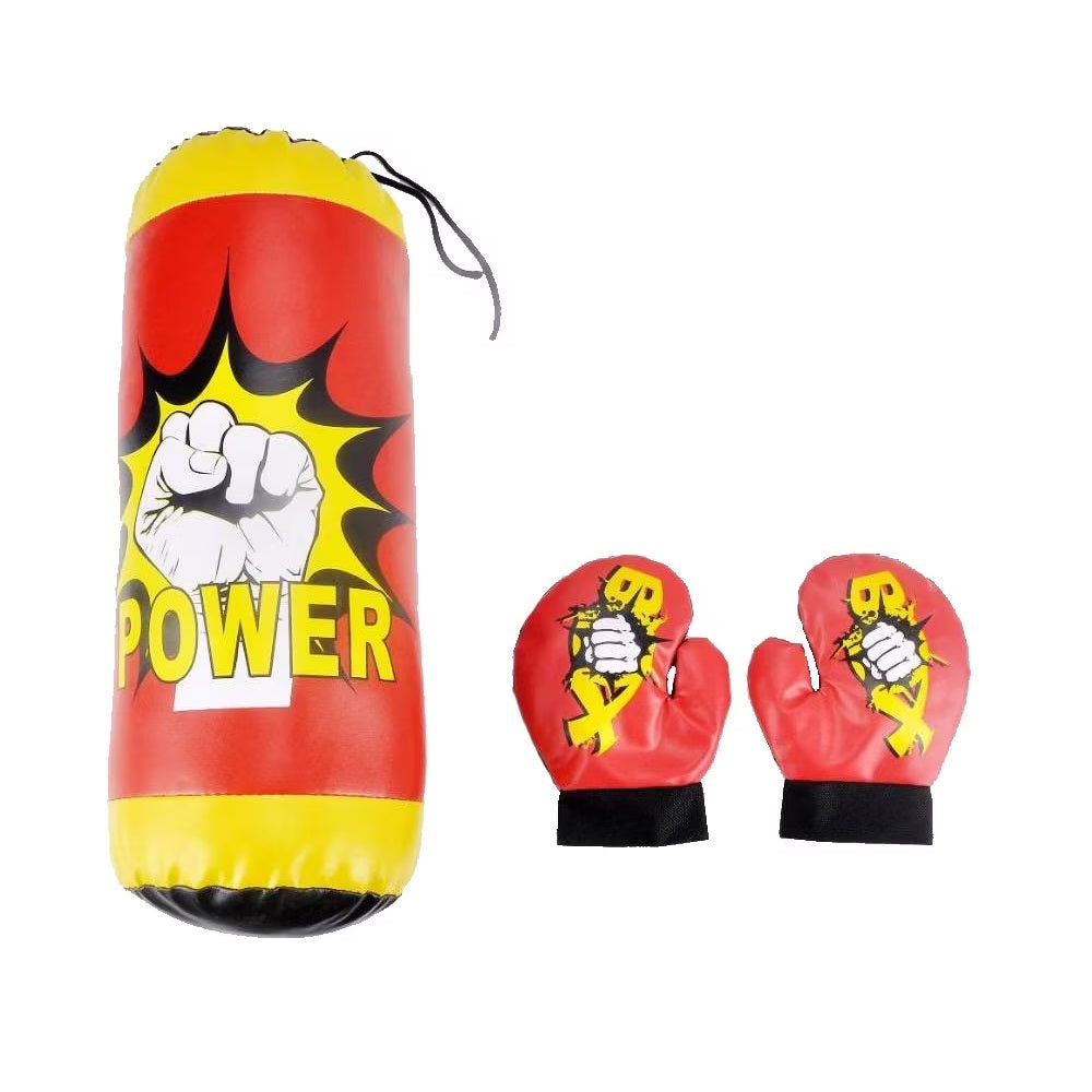 Set Sac de box si manusi pentru copii 3 ani+, Power Box, 65cm Inaltime, 35cm Diametru, Rosu/Galben - 1 | YEO