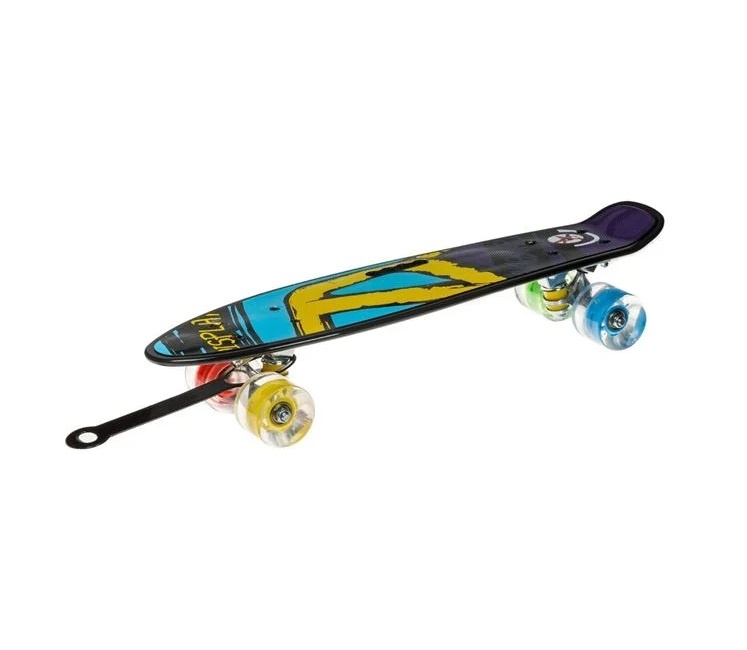 Skate Pennyboard, Aluminiu, cu Maner si LED, 100 kg, 56x14cm, multicolor