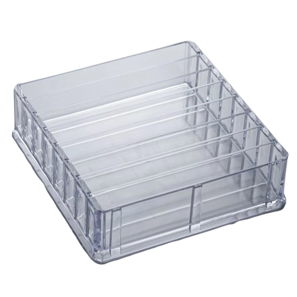 Suport Acrilic pentru Cosmetice, 8 Compartimente, 23x24x6.5cm, transparent