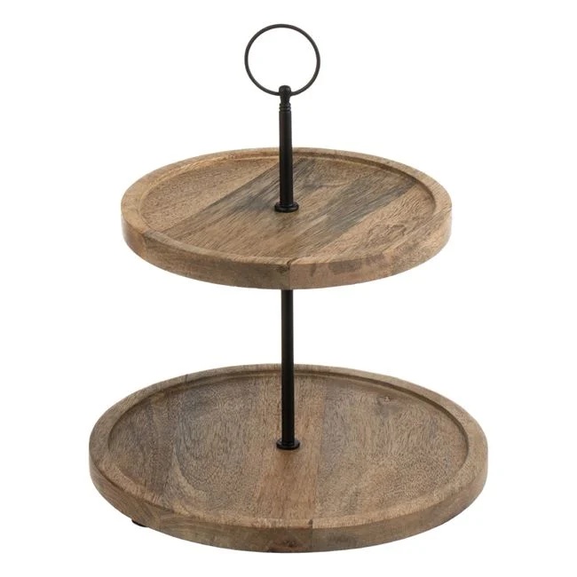 Suport pentru dulciuri, 2 niveluri, din lemn si metal, diametru 25cm, maro - 3 | YEO