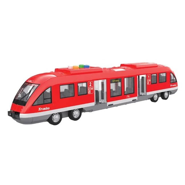 Tramvai cu usi care se deschid, cu lumini si sunete realiste, 48x10.5x14cm, rosu - 1 | YEO