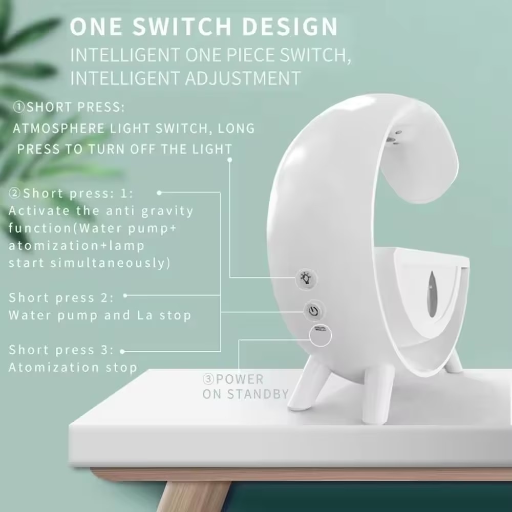 Umidificator cu lumina, picaturi antigravitatie si aromaterapie, 5W, capacitate 350ml, din plastic, alb - 3 | YEO