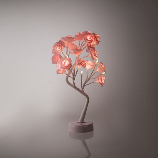 Veioza decorativa cu LED-uri cu lumina alba, in forma de copac cu trandafiri cu ramuri reglabile, 2 moduri de iluminare, pornire touch, 48 cm, roz/alb - 2 | YEO