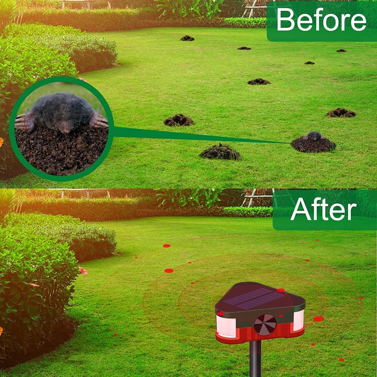 Aparat cu ultrasunete impotriva daunatorilor, cu senzor de miscare, infrarosu, incarcare solara sau la retea si telecomanda, negru - 2 | YEO