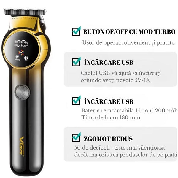 Aparat de Tuns Profesional VGR V-989, pentru Barba Contur & Corp, Afisaj LED - 1 | YEO