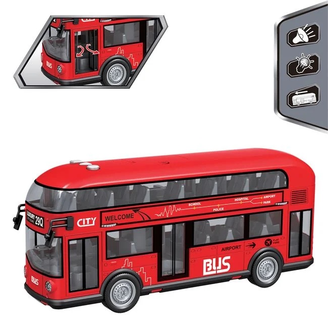 Autobuz de oras, cu doua etaje, cu sunet si lumini, 33x11x18cm, rosu - 1 | YEO