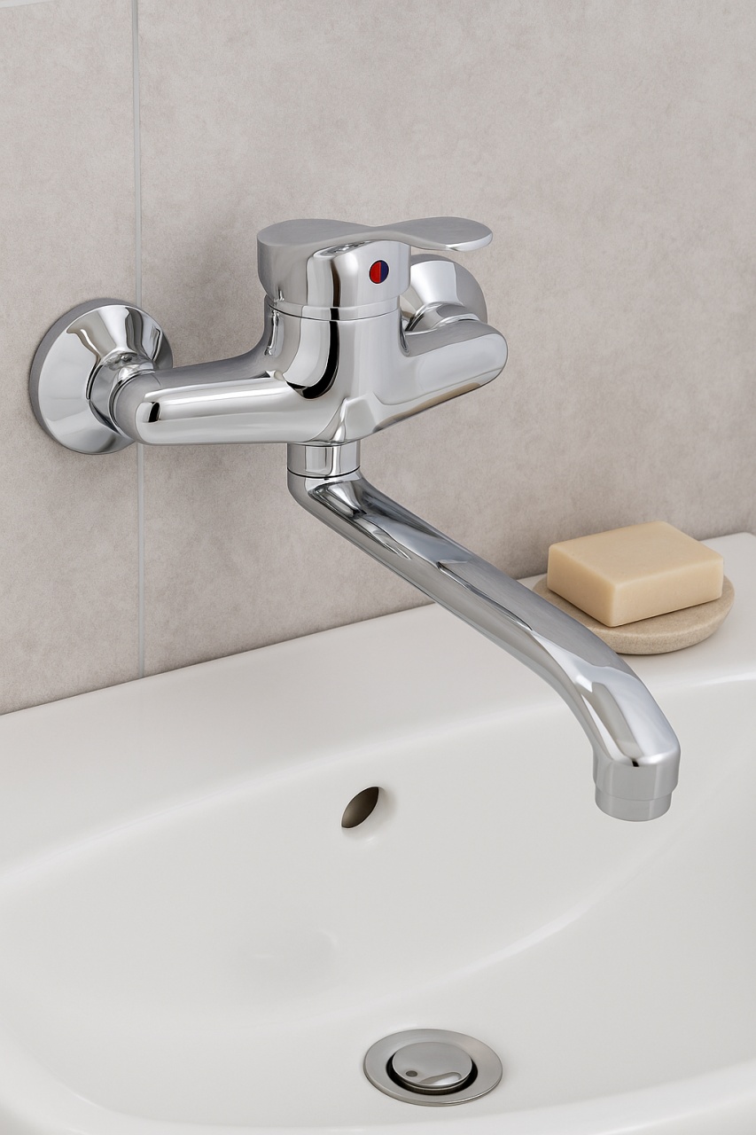 Baterie baie pentru perete DS-91018, Sanit Lux GF-1144, Monocomandă, Apă caldă/rece, Design modern, Crom - 1 | YEO