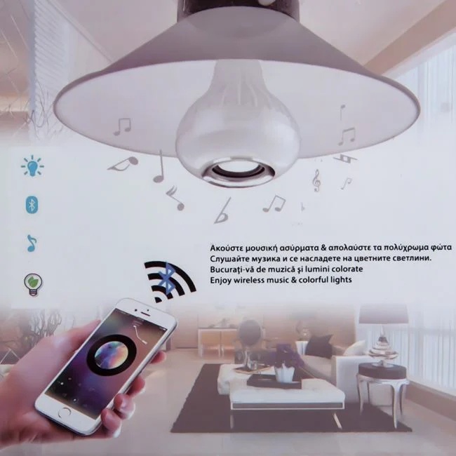 Bec led cu bluetooth si muzica, 12W - E27, cu 12 culori cu efecte si telecomanda, alb