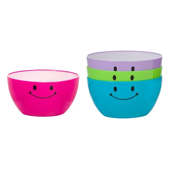 Boluri cu model emoji, din plastic, 4 buc, capacitate 600ml, multicolor