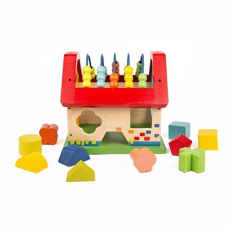 Casuta din lemn ABAC si sortator cu forme geometrice, pentru copii 2 ani+, 19x18.5x20 cm, multicolor - 2 | YEO