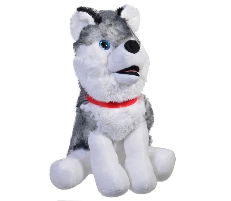 Cățel Husky de Pluș, poliester, 25×22×32 cm, gri/alb/rosu