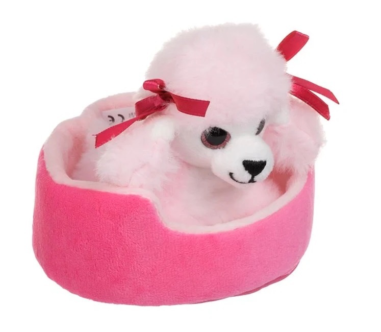 Cățel Mini cu Culcuș, poliester, 10 cm, roz - 3 | YEO