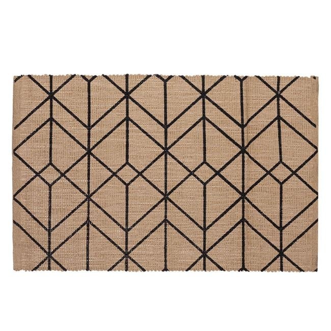 Covoras decorativ din iuta, cu model linear, 90x60 cm, bej