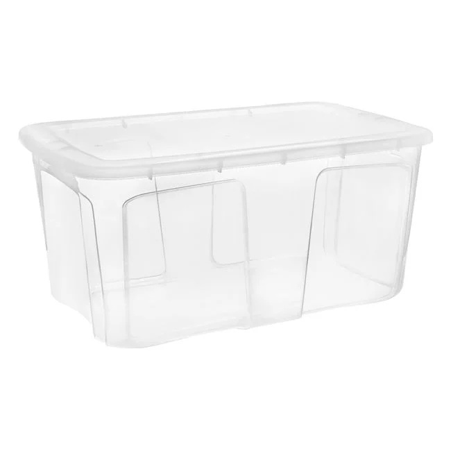 Cutie de depozitare, cu capac, din plastic, capacitate 52L, transparent