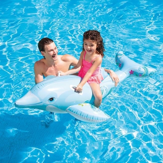 Delfin Gonflabil pentru copii 3 ani+, Intex, 1.75x0.66 m, Albastru deschis