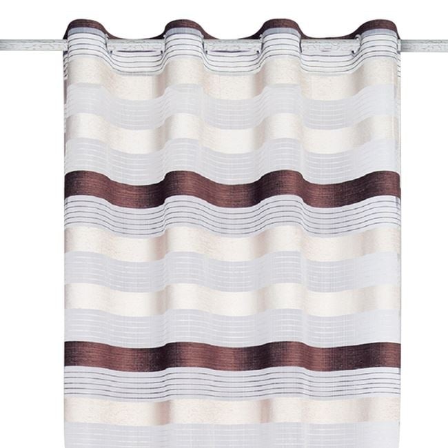 Draperie decorativa , grad de umbrire scazut -lasa lumina sa treaca, model cu dungi, cu inele, 140x250 cm, maro/bej