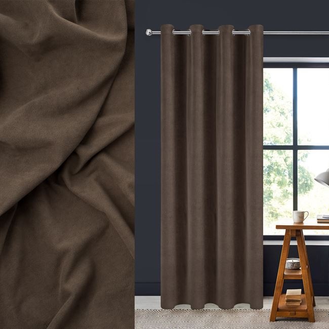 Draperie decorativa, tip blackout - nu lasa lumina sa treaca, cu aspect de piele suede, cu inele, 140x260 cm, maro - 1 | YEO