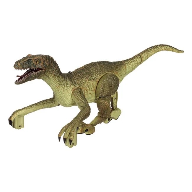 Figurina dinozaur Velociraptor, cu miscare si lumina, 6 sunete diferite si telecomanda, 34x15.5x13.5cm, verde